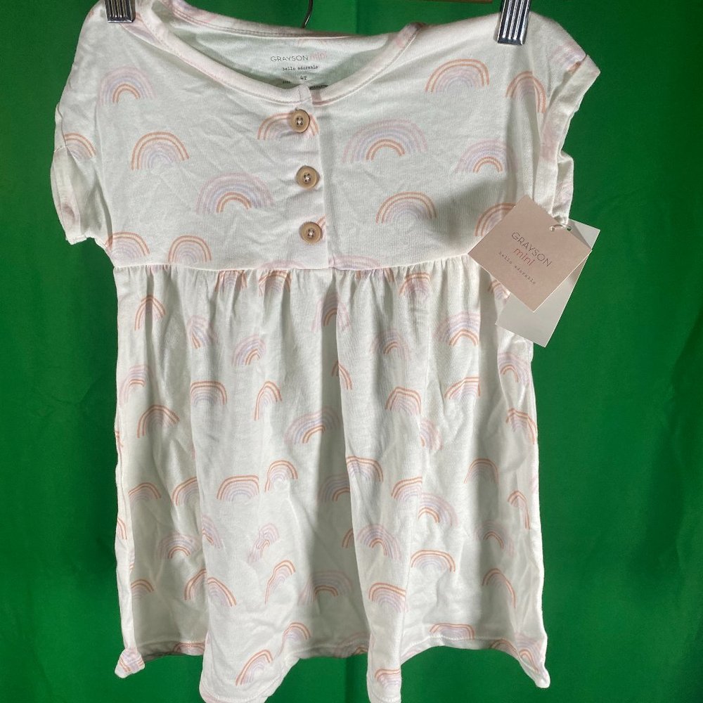 Grayson Mini Girl's Sz 4T Off White Rainbow Print Short Sleeve Dress